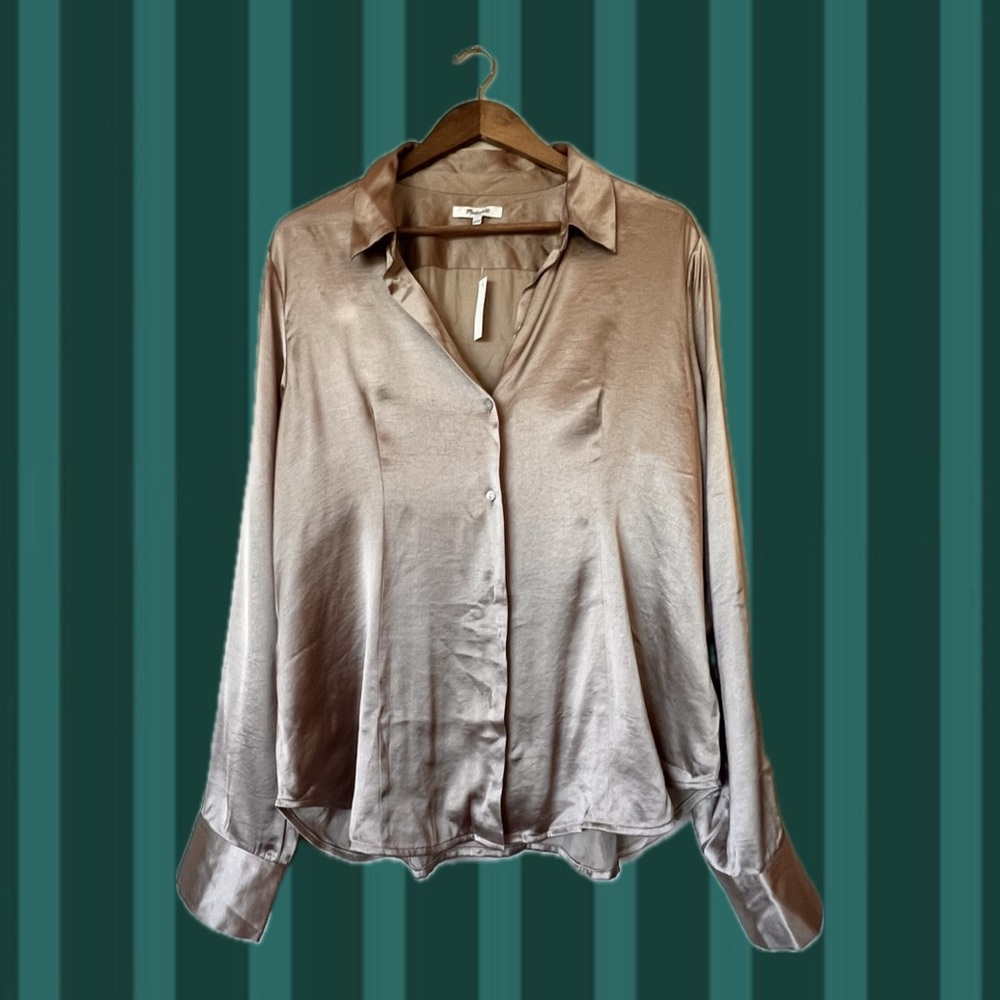 Madewell Gold Silk Satin Button Down Blouse